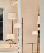 Rilume Modern Floor Lamp with Fabric Drum Shade in Nickel