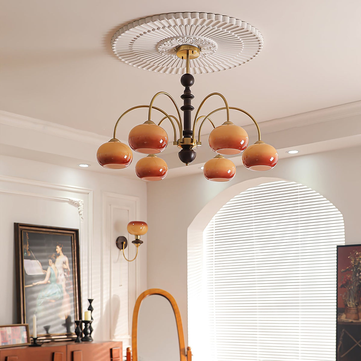 Ripe Persimmon Chandelier – Modern Glass & Wood Pendant Light for Dining Room