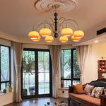 Ripe Persimmon Chandelier – Modern Glass & Wood Pendant Light for Dining Room