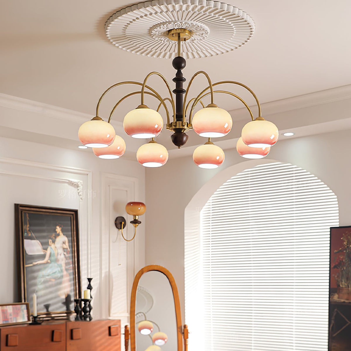 Ripe Persimmon Chandelier – Modern Glass & Wood Pendant Light for Dining Room