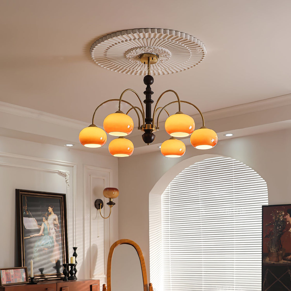 Ripe Persimmon Chandelier – Modern Glass & Wood Pendant Light for Dining Room