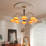 Ripe Persimmon Chandelier – Modern Glass & Wood Pendant Light for Dining Room