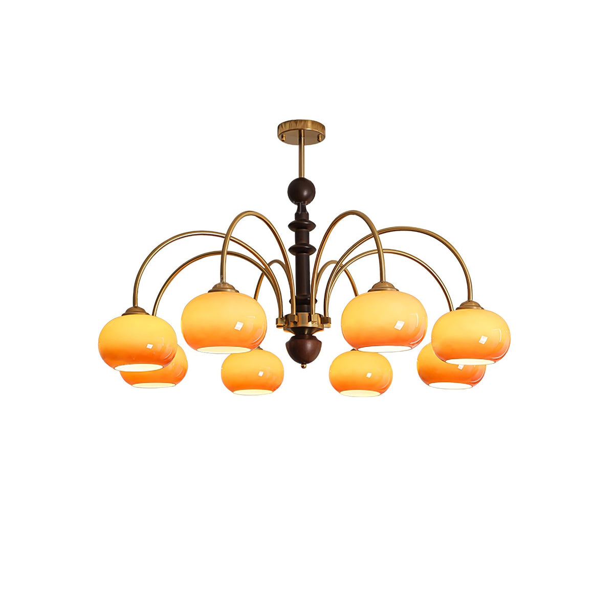 Ripe Persimmon Chandelier – Modern Glass & Wood Pendant Light for Dining Room