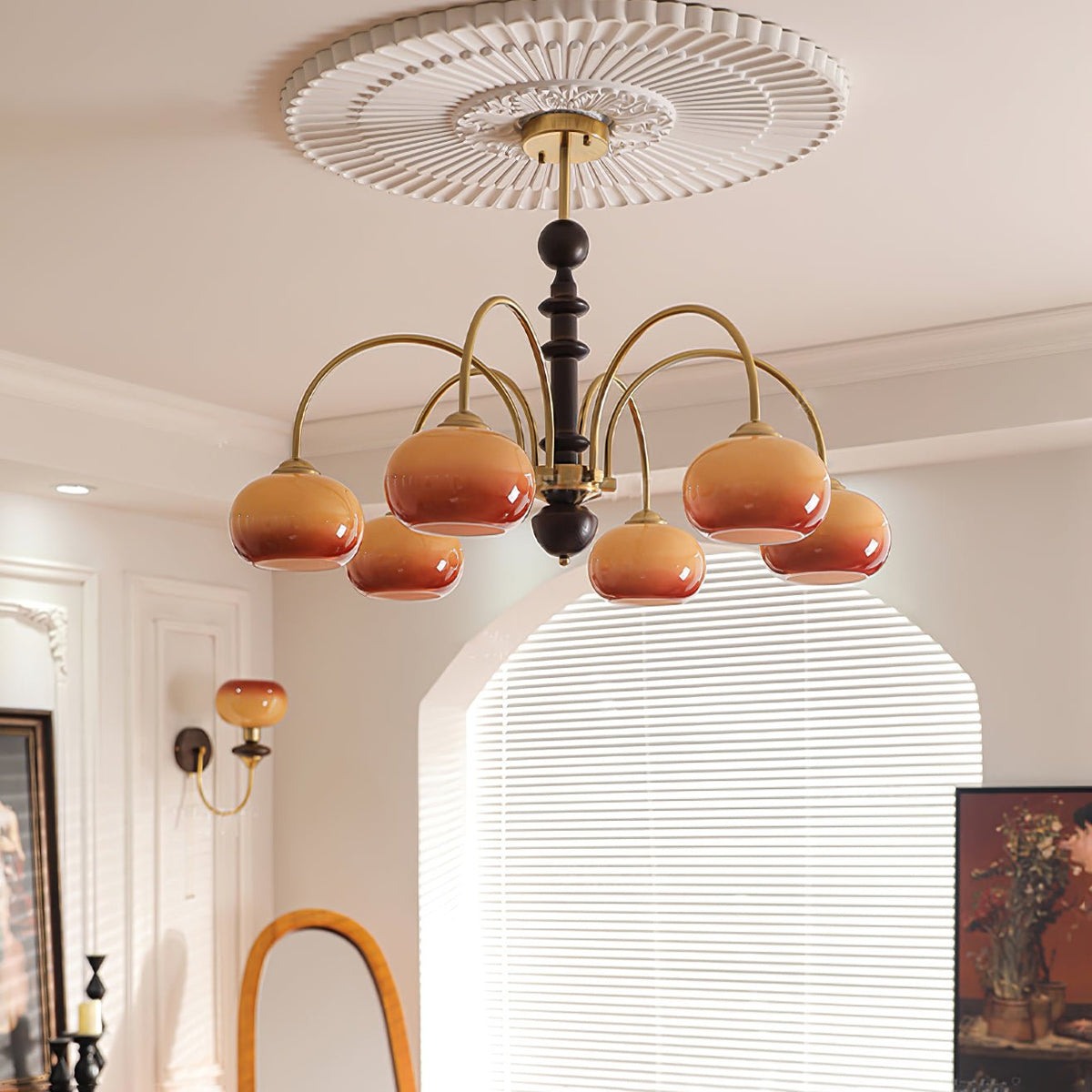 Ripe Persimmon Chandelier – Modern Glass & Wood Pendant Light for Dining Room