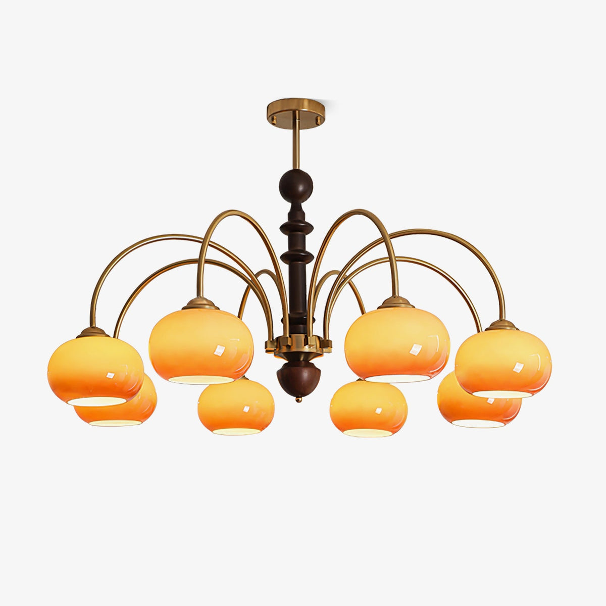 Ripe Persimmon Chandelier – Modern Glass & Wood Pendant Light for Dining Room