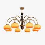 Ripe Persimmon Chandelier – Modern Glass & Wood Pendant Light for Dining Room