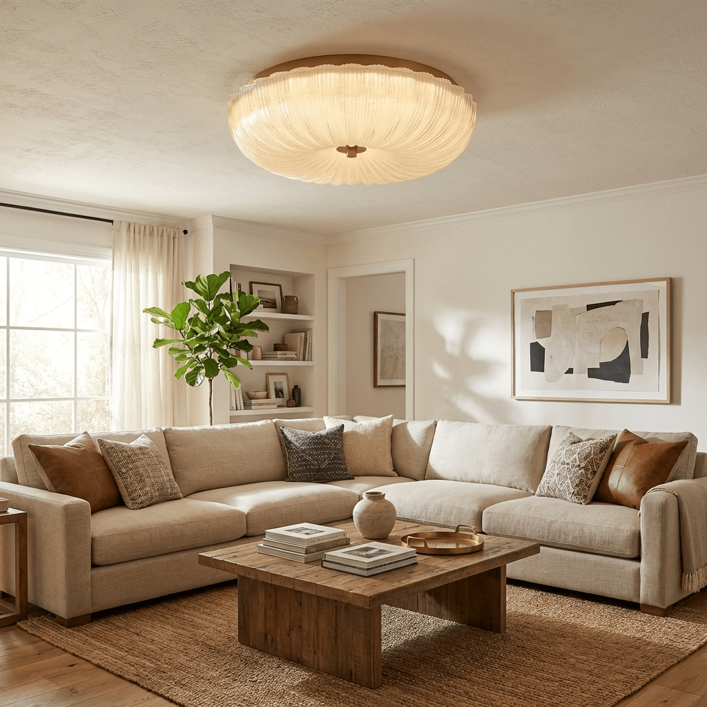 Ripple Glass Ceiling Light – Modern Flush Mount LED Fixture in Gold