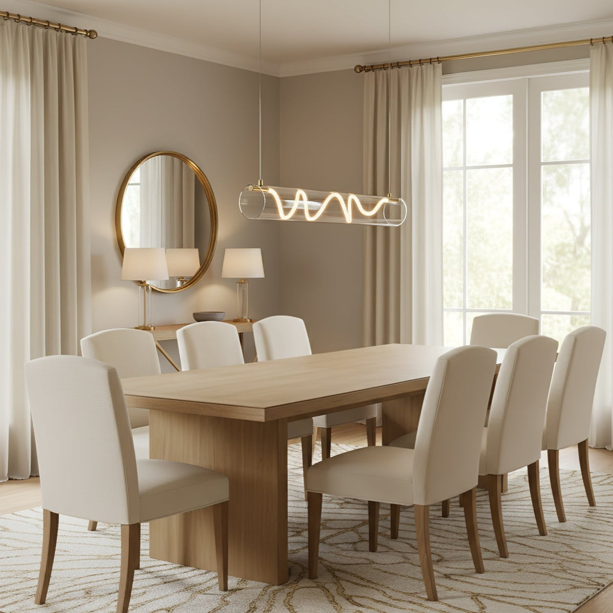 Ripple Linear LED Pendant Light – Modern Minimalist Glass Chandelier for Dining & Kitchen Island