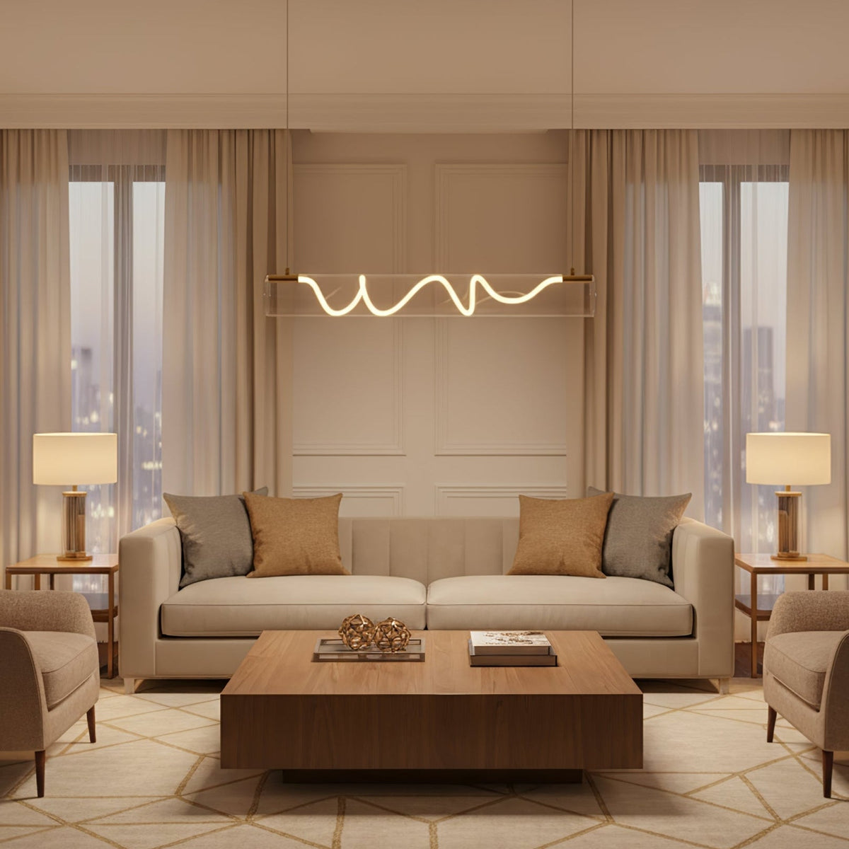 Ripple Linear LED Pendant Light – Modern Minimalist Glass Chandelier for Dining & Kitchen Island