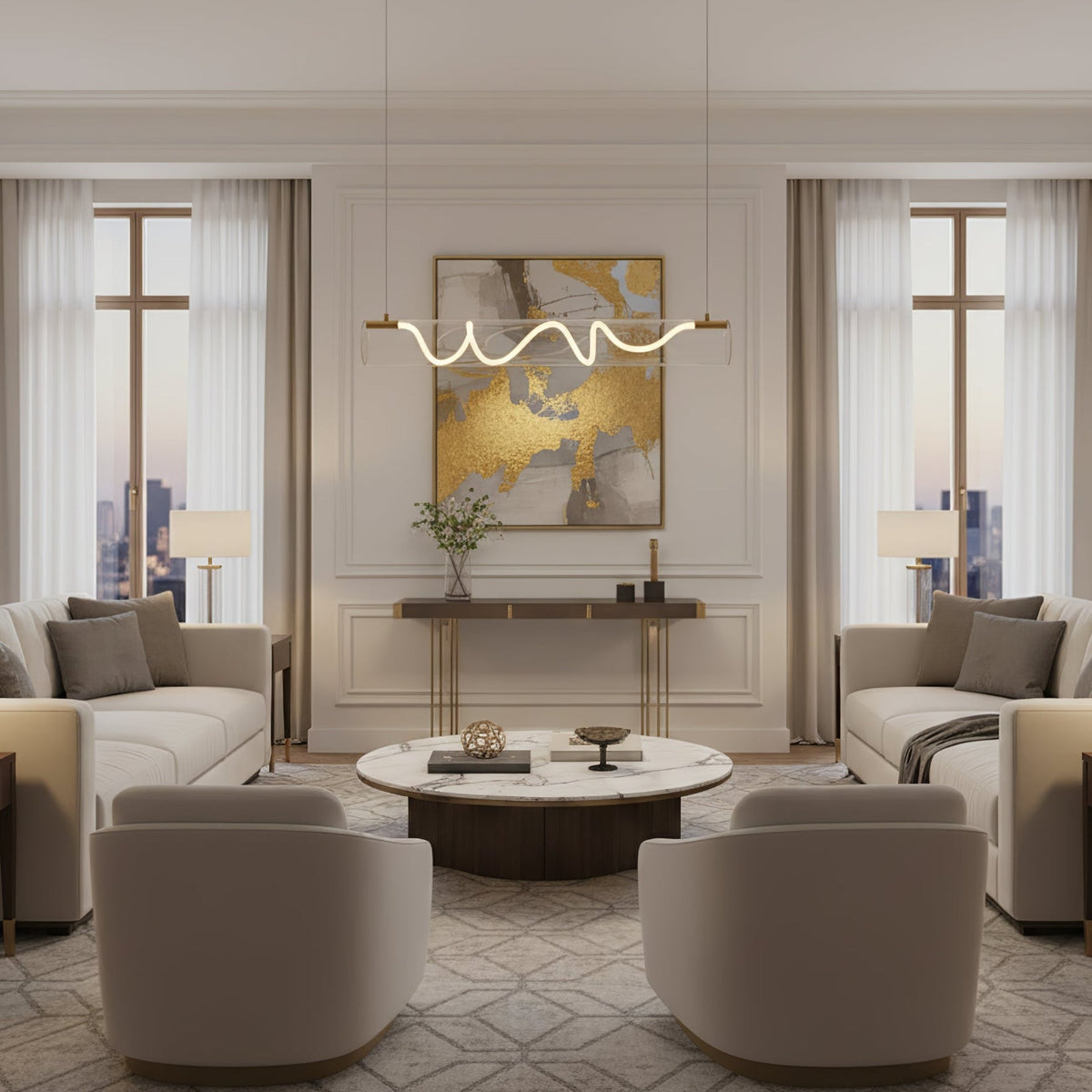 Ripple Linear LED Pendant Light – Modern Minimalist Glass Chandelier for Dining & Kitchen Island
