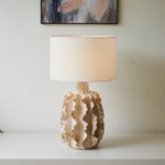 Rippled Ceramic Table Lamp with Fabric Shade for Living Room & Bedroom