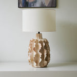 Rippled Ceramic Table Lamp with Fabric Shade for Living Room & Bedroom