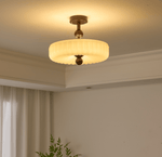 Rippling Bloom Flush Mount Ceiling Light in Opaline Glass and Walnut