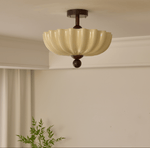 Rippling Bloom Flush Mount Ceiling Light in Opaline Glass and Walnut