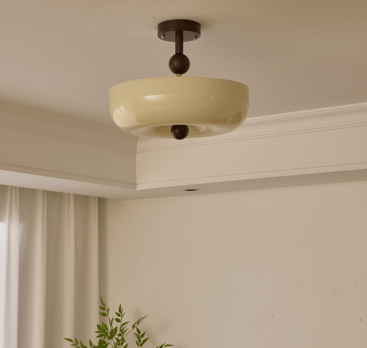 Rippling Bloom Flush Mount Ceiling Light in Opaline Glass and Walnut