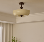 Rippling Bloom Flush Mount Ceiling Light in Opaline Glass and Walnut