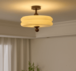 Rippling Bloom Flush Mount Ceiling Light in Opaline Glass and Walnut