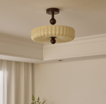 Rippling Bloom Flush Mount Ceiling Light in Opaline Glass and Walnut