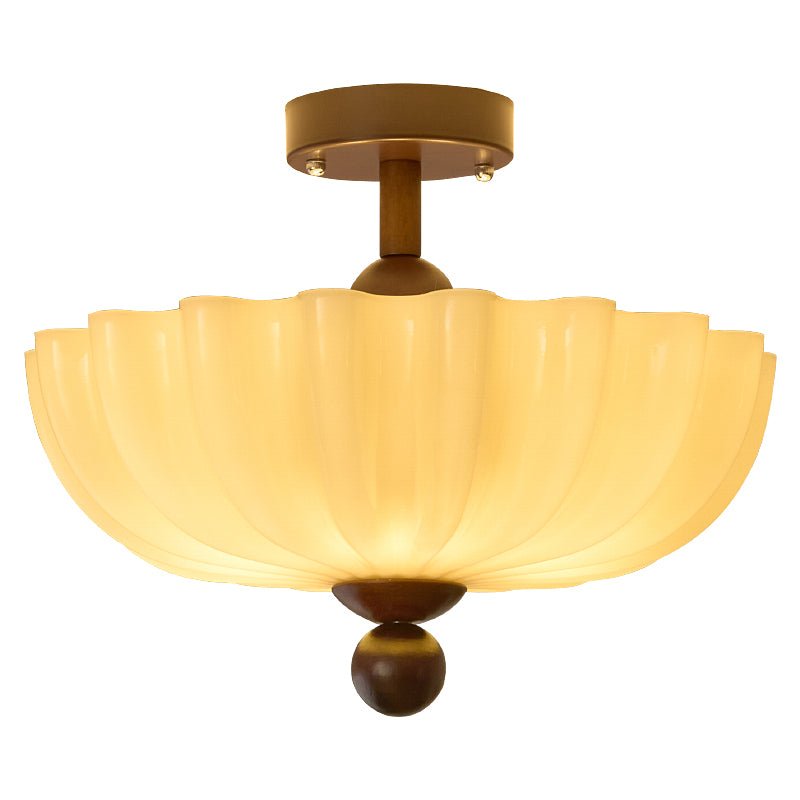 Rippling Bloom Flush Mount Ceiling Light in Opaline Glass and Walnut