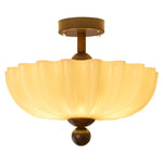 Rippling Bloom Flush Mount Ceiling Light in Opaline Glass and Walnut