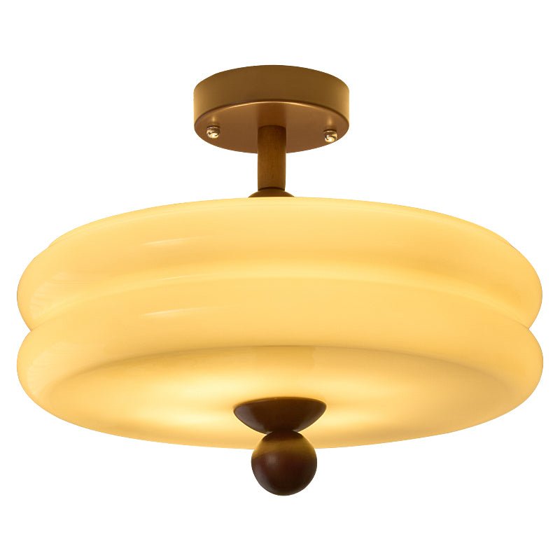 Rippling Bloom Flush Mount Ceiling Light in Opaline Glass and Walnut