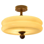 Rippling Bloom Flush Mount Ceiling Light in Opaline Glass and Walnut