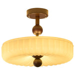 Rippling Bloom Flush Mount Ceiling Light in Opaline Glass and Walnut