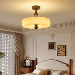 Rippling Bloom Flush Mount Ceiling Light in Opaline Glass and Walnut