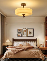 Rippling Bloom Flush Mount Ceiling Light in Opaline Glass and Walnut