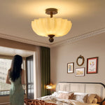 Rippling Bloom Flush Mount Ceiling Light in Opaline Glass and Walnut