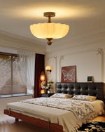 Rippling Bloom Flush Mount Ceiling Light in Opaline Glass and Walnut