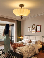 Rippling Bloom Flush Mount Ceiling Light in Opaline Glass and Walnut