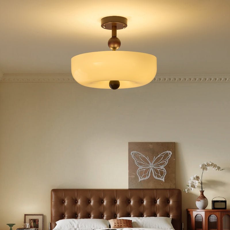Rippling Bloom Flush Mount Ceiling Light in Opaline Glass and Walnut