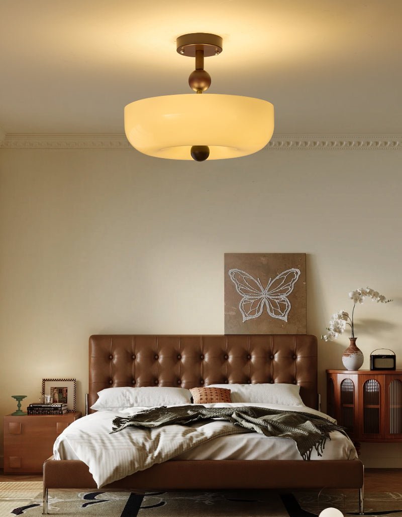 Rippling Bloom Flush Mount Ceiling Light in Opaline Glass and Walnut