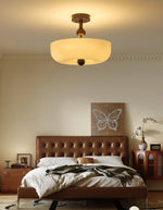 Rippling Bloom Flush Mount Ceiling Light in Opaline Glass and Walnut