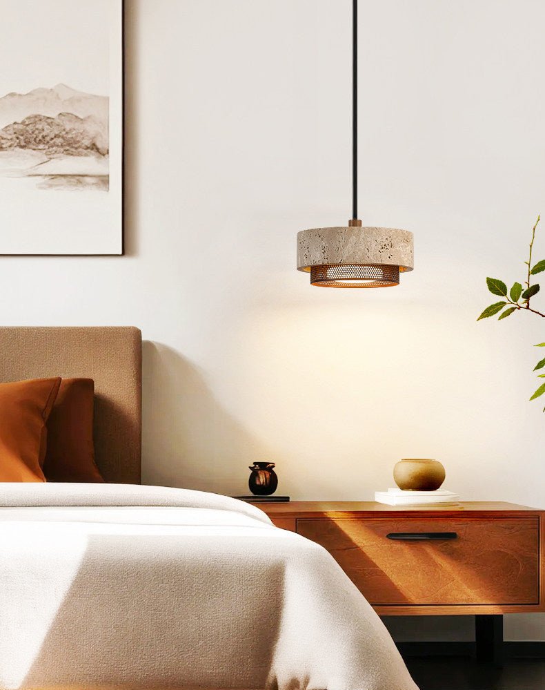 Riva Travertine Pendant Light – Natural Stone Designer Hanging Lamp