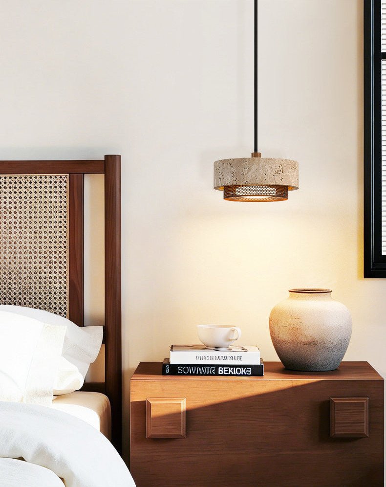 Riva Travertine Pendant Light – Natural Stone Designer Hanging Lamp