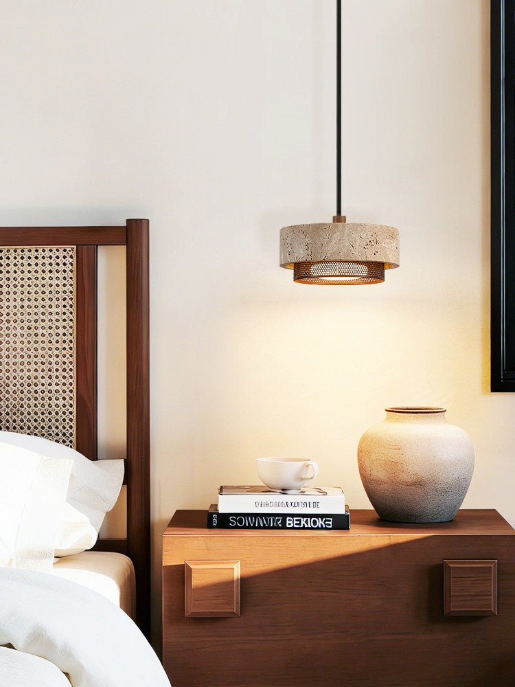 Riva Travertine Pendant Light – Natural Stone Designer Hanging Lamp