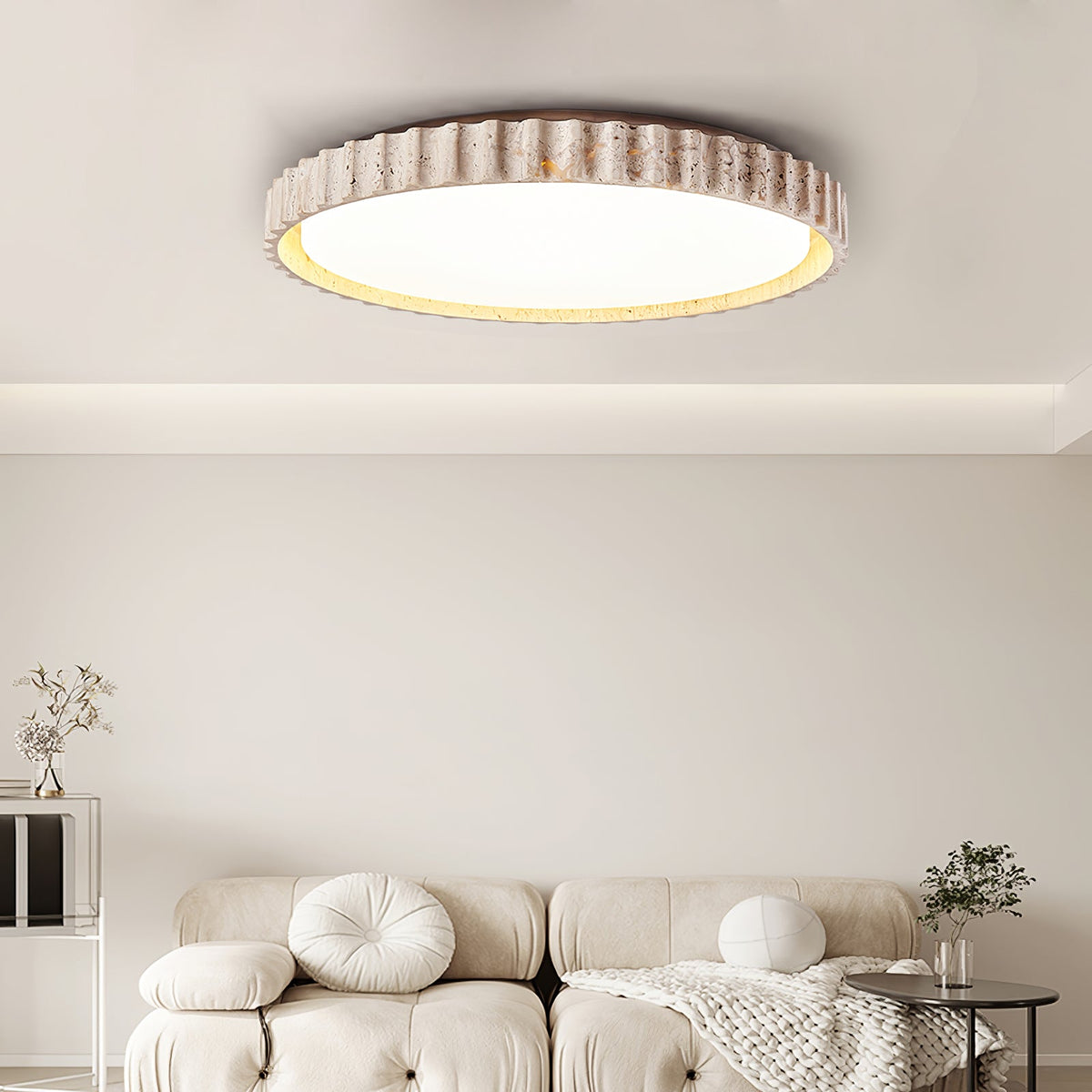 Riva Travertine LED Ceiling Light – Modern Flush Mount for Living Room & Bedroom
