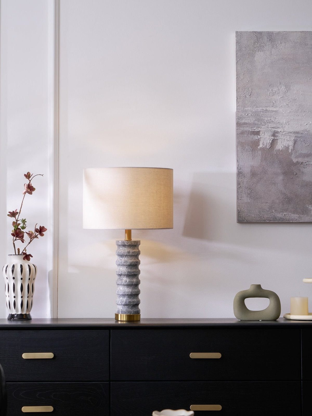 Rivara Stone Table Lamp – Sculptural Marble Base with Linen Shade