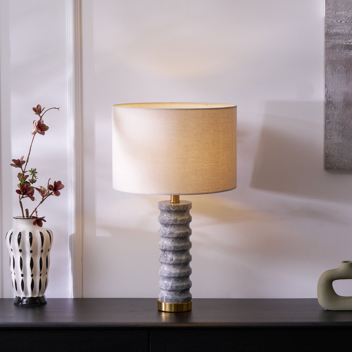 Rivara Stone Table Lamp – Sculptural Marble Base with Linen Shade