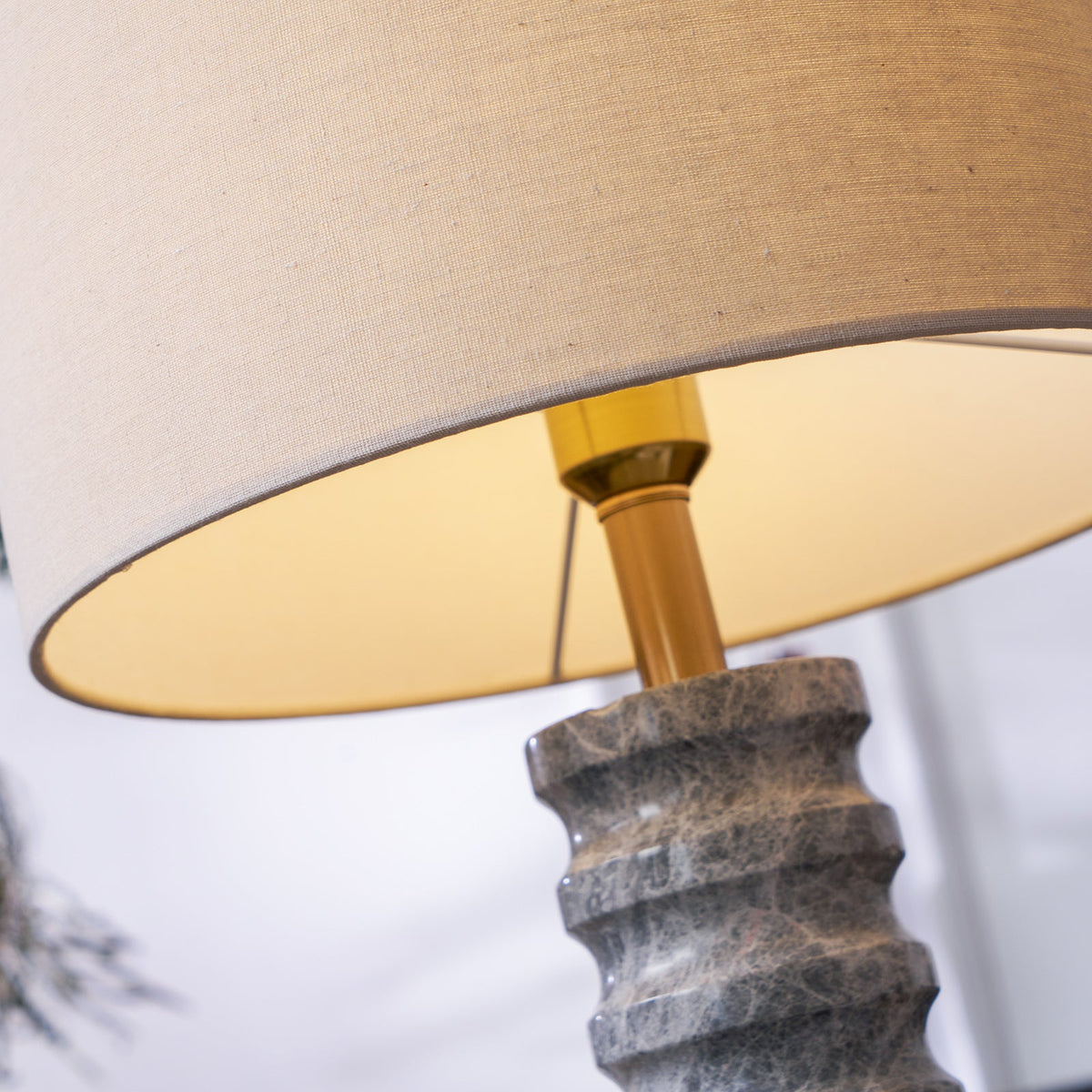 Rivara Stone Table Lamp – Sculptural Marble Base with Linen Shade