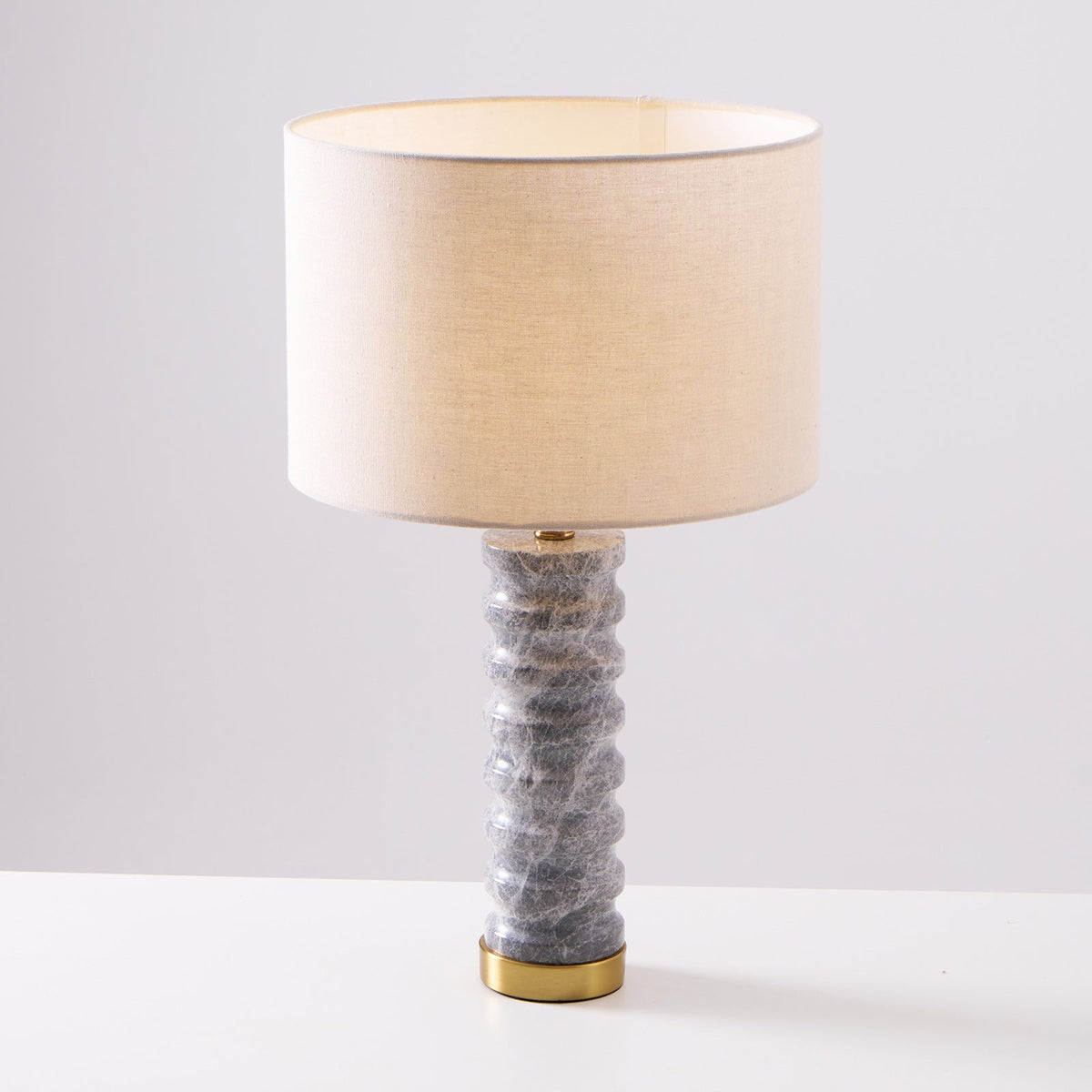 Rivara Stone Table Lamp – Sculptural Marble Base with Linen Shade