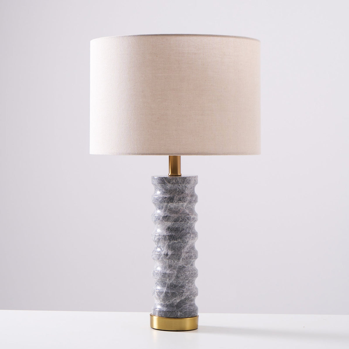 Rivara Stone Table Lamp – Sculptural Marble Base with Linen Shade