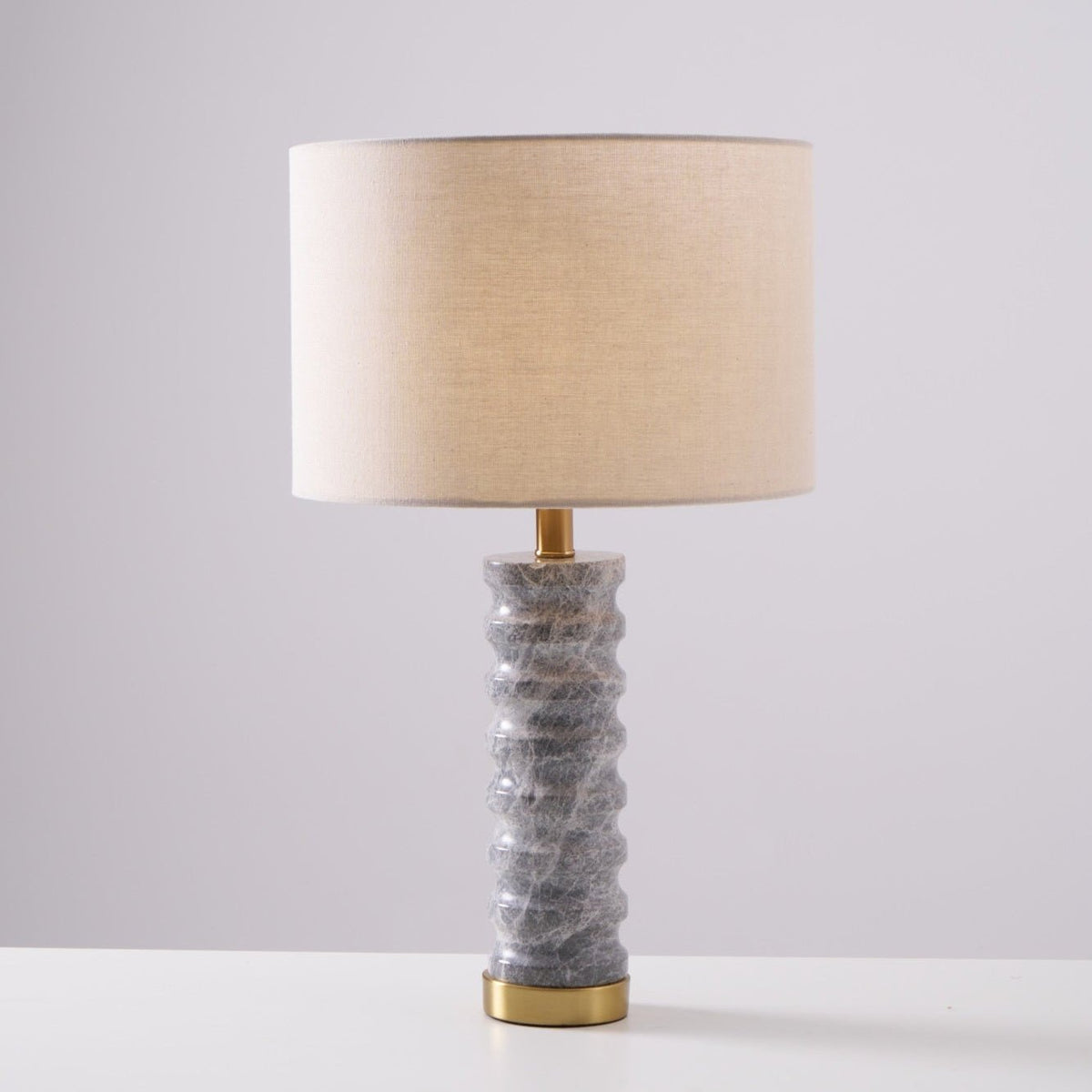 Rivara Stone Table Lamp – Sculptural Marble Base with Linen Shade