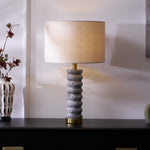 Rivara Stone Table Lamp – Sculptural Marble Base with Linen Shade