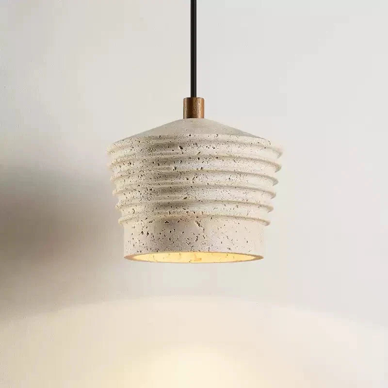 Rivaro Pendant Light in Natural Travertine with Walnut Accents