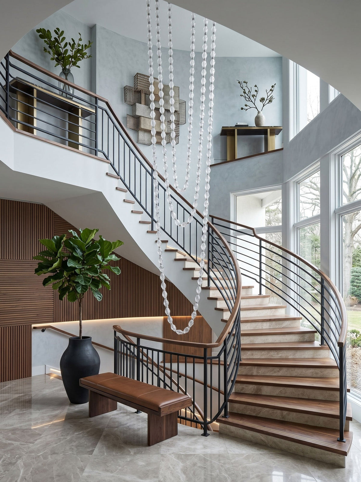 Riviere Glass Chain Chandelier – Modern Linear LED Pendant Light