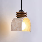 Rondara Pendant Light in Travertine and Walnut Wood
