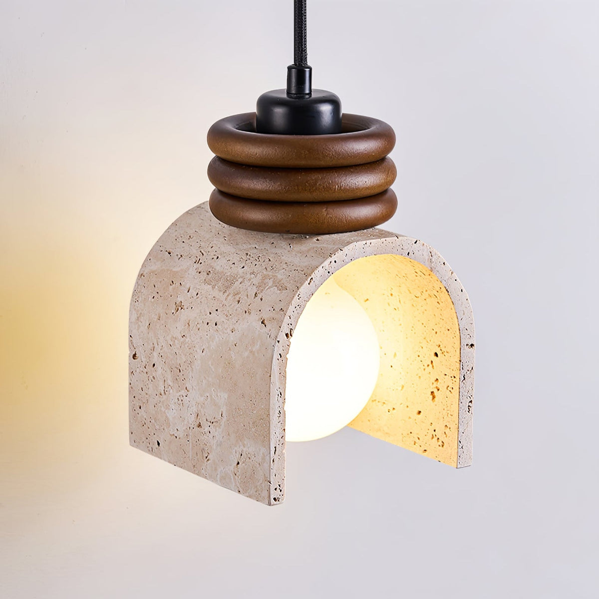 Rondara Pendant Light in Travertine and Walnut Wood